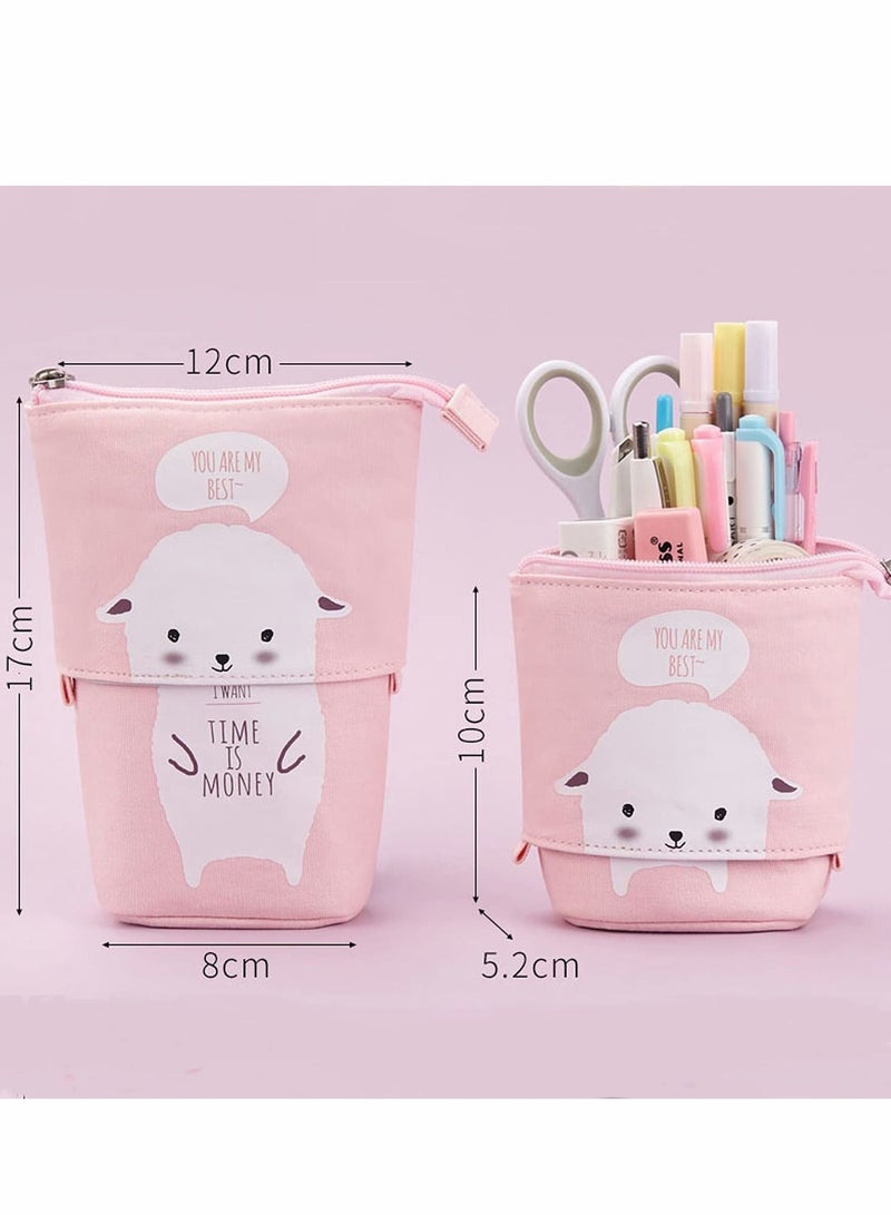 SYOSI Stationery Case, Cute Pencil, Animal Canvas Pencil Bag Telescopic Pen Standing, Great for Cosmetics Pouch Makeup for Age Grading More than 36 Months - Image 2