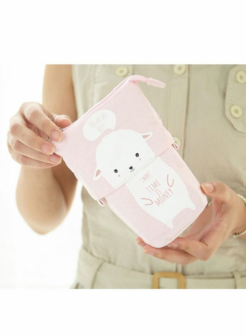 SYOSI Stationery Case, Cute Pencil, Animal Canvas Pencil Bag Telescopic Pen Standing, Great for Cosmetics Pouch Makeup for Age Grading More than 36 Months - Image 3