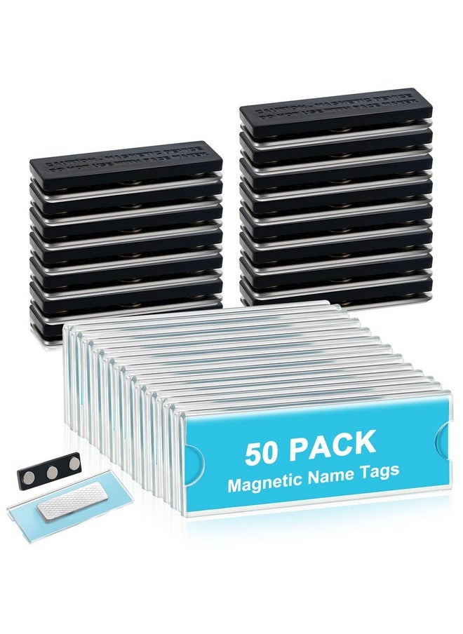 Leinuosen 50 Pack Name Badge Magnets Kit Acrylic Magnetic Name Tag Holders Magnetic Name Badge Holders With Blank Printable Paper Inserts 3 Magnets Clear Adhesive Id Holder For Business Events School Office  - Image 1
