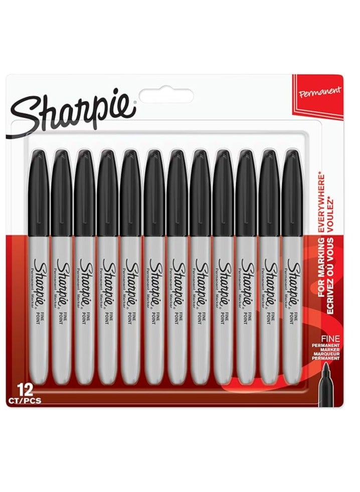 شاربي أقلام شاربي الدائمة ذات النقاط الدقيقة باللون الأسود عدد 12 - Image 1