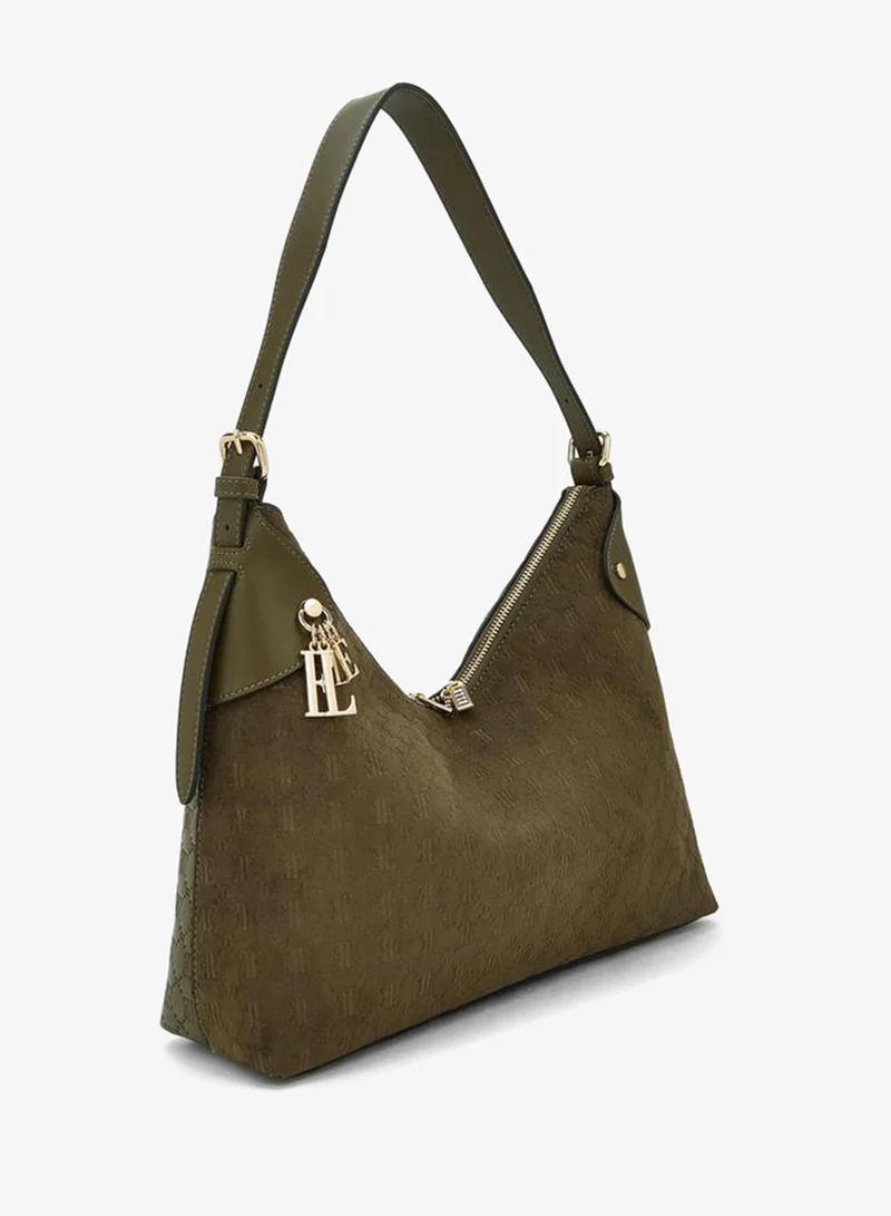 ايل Suede Shoulder Bag With Zip Closure