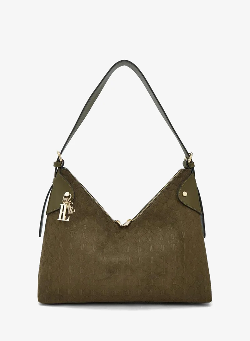 ايل Suede Shoulder Bag With Zip Closure