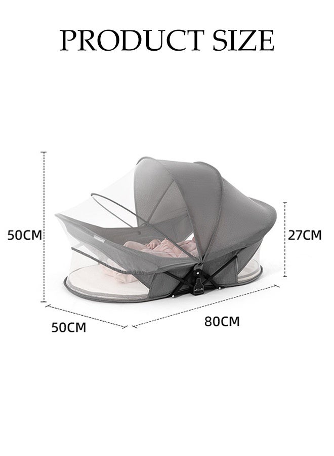DUNISO سرير أطفال قابل للطي، سرير سفر قابل للطي للمواليد، سرير نوم متحرك للرضع مع شبكة ناموسية ومرتبة وحقيبة تخزين، ناعم ومريح، موفر للمساحة، للسفر الخارجي، رمادي - Image 2