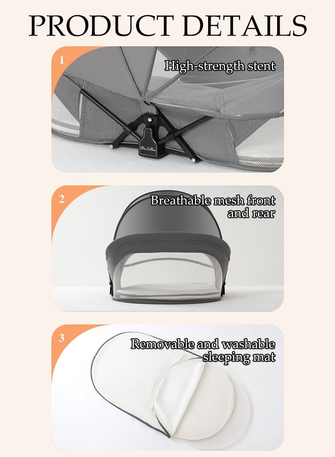 DUNISO سرير أطفال قابل للطي، سرير سفر قابل للطي للمواليد، سرير نوم متحرك للرضع مع شبكة ناموسية ومرتبة وحقيبة تخزين، ناعم ومريح، موفر للمساحة، للسفر الخارجي، رمادي - Image 3