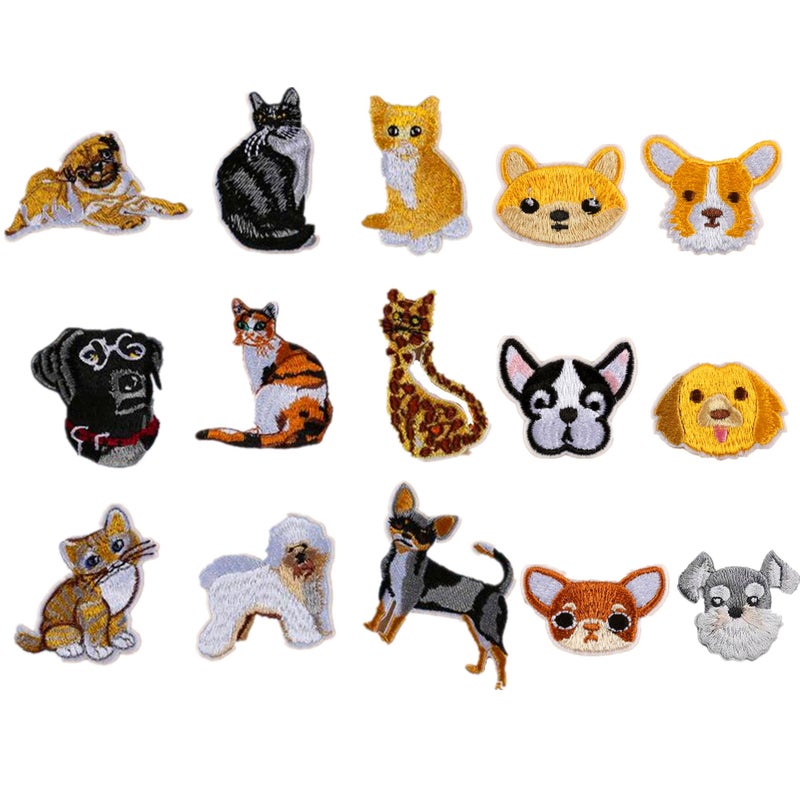 Zhiheng 15pcs Cute Dog Cat Iron on Patches Embroidered Applique Motif for DIY Garments Embellishment Earring MakingDogCat 