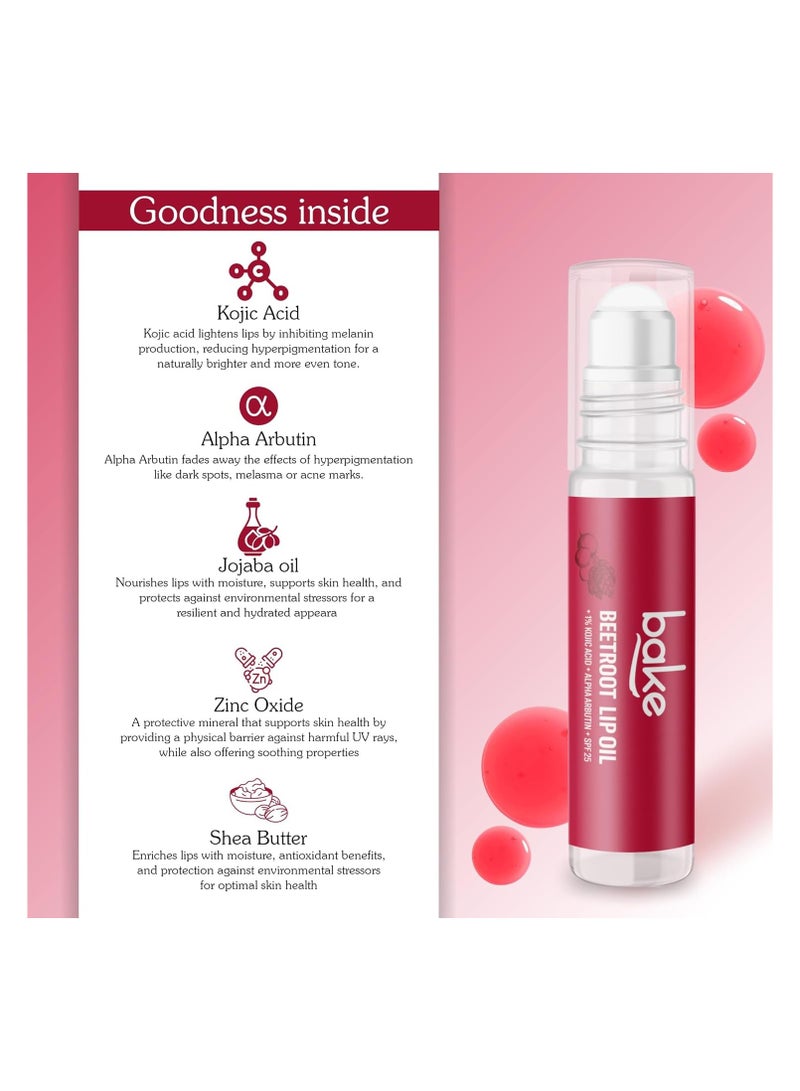 BAKE 1% Kojic Acid Beetroot Tinted Brightening Lip Balm Oil for Dark & Pigmented Lips with SPF 25 PA++++ with Alpha Arbutin (15g) - Image 4