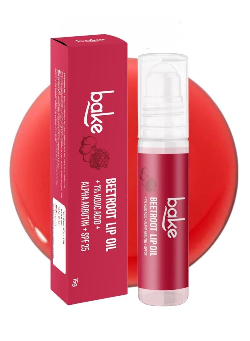 BAKE 1% Kojic Acid Beetroot Tinted Brightening Lip Balm Oil for Dark & Pigmented Lips with SPF 25 PA++++ with Alpha Arbutin (15g) - Image 1