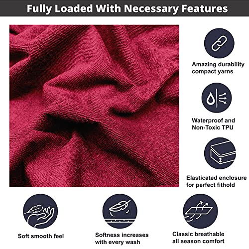 Sassoon | Waterproof Mattress Protector Double Bed | Mattress Cover King Size 78x72| Bed Protector King Size| Bed Cover |Elastic Fitted Cotton Hypoallergenic | Mattress Cover | (Maroon) - Laika - Image 4