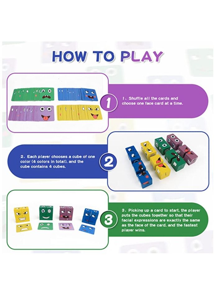 NIBEMINENT Expressions Matching Wooden Blocks Toy, Face Changing Magic CubeEducational Puzzle Games,Cube Building Block Toy with bell,4 people PK  - Image 2