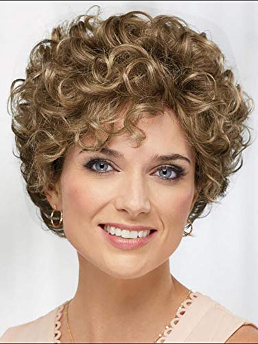 Baruisi Short Curly Wavy Blonde Brown Wigs for Women Natural Looking Synthetic Hair Replacement Wig