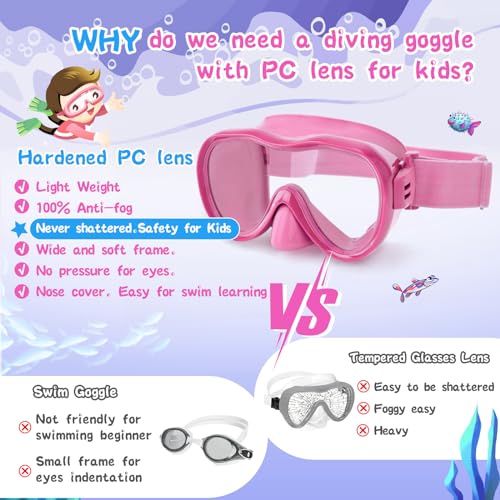Wave Kids Swim Goggles, Anti-Leak Snork Mask Diving Mask with Nose Cover & Elastic Fabric Strap, UV Protection Swimming Goggles with Mesh Bag & Ear Plugs for Kids Boys Girls - Image 4