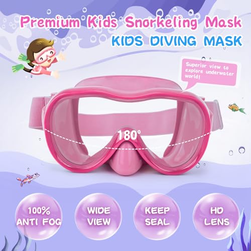 Wave Kids Swim Goggles, Anti-Leak Snork Mask Diving Mask with Nose Cover & Elastic Fabric Strap, UV Protection Swimming Goggles with Mesh Bag & Ear Plugs for Kids Boys Girls - Image 2
