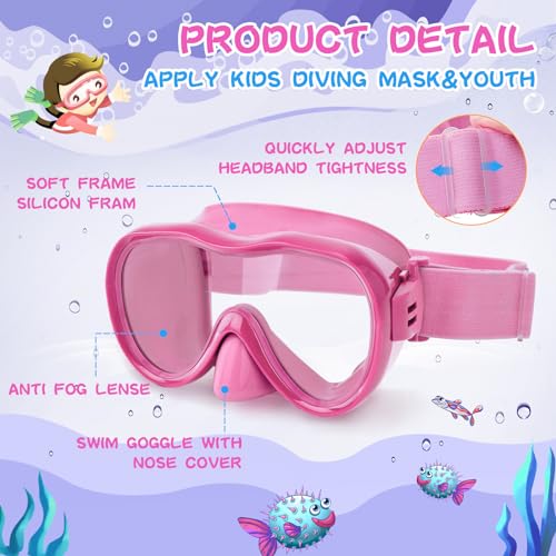Wave Kids Swim Goggles, Anti-Leak Snork Mask Diving Mask with Nose Cover & Elastic Fabric Strap, UV Protection Swimming Goggles with Mesh Bag & Ear Plugs for Kids Boys Girls - Image 5
