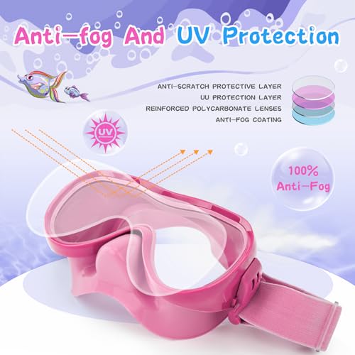 Wave Kids Swim Goggles, Anti-Leak Snork Mask Diving Mask with Nose Cover & Elastic Fabric Strap, UV Protection Swimming Goggles with Mesh Bag & Ear Plugs for Kids Boys Girls - Image 3