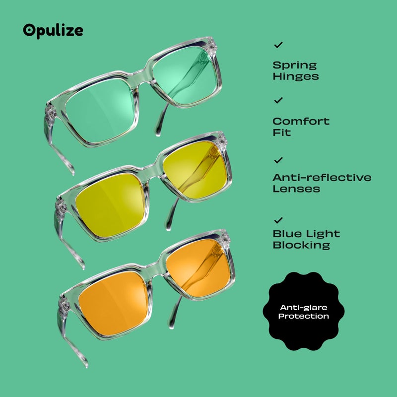 OPULIZE ERA Blue Light Glasses for Women Men, Oversized Frame with Clear Yellow & Orange Lens and UV400 Protection, Anti-Reflective & Anti-Glare, Computer & Screen Glasses, Black (Pack of 3) - Image 4