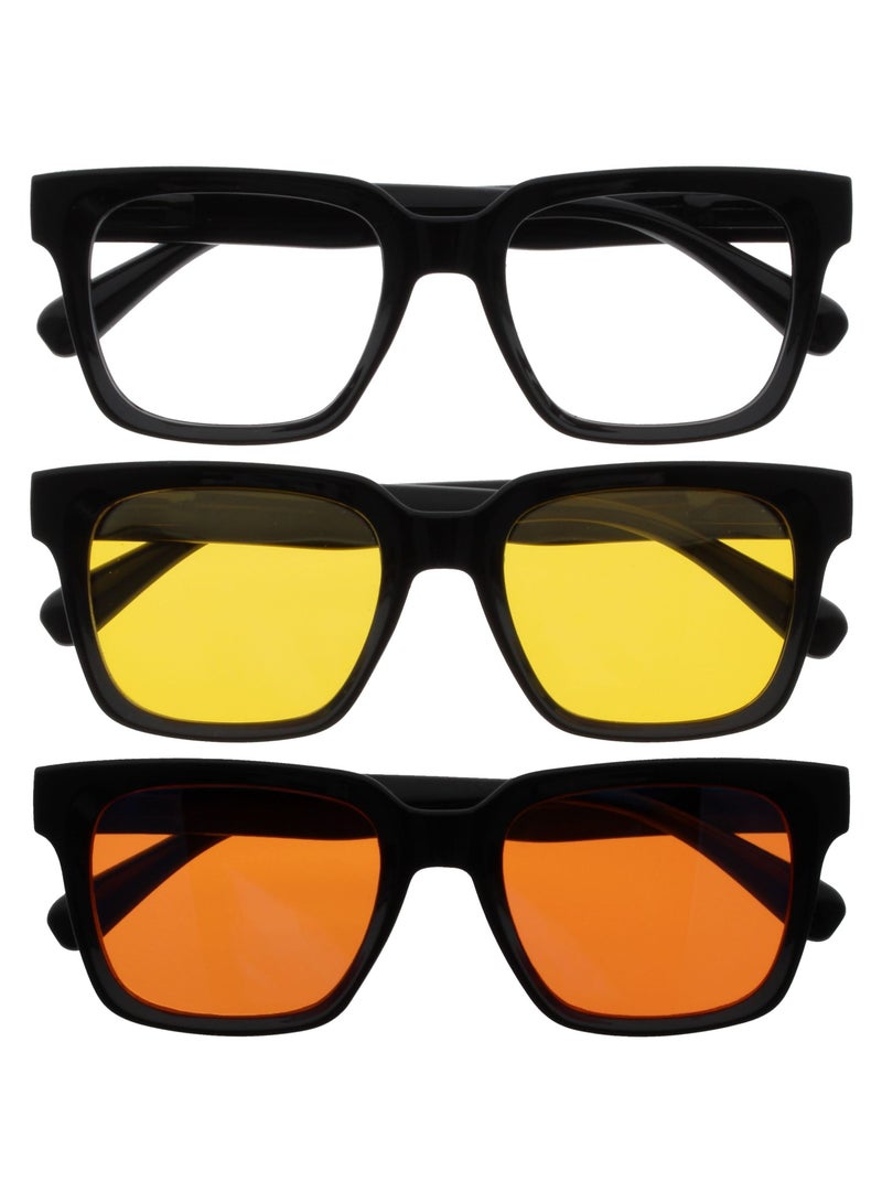 OPULIZE ERA Blue Light Glasses for Women Men, Oversized Frame with Clear Yellow & Orange Lens and UV400 Protection, Anti-Reflective & Anti-Glare, Computer & Screen Glasses, Black (Pack of 3) - Image 1