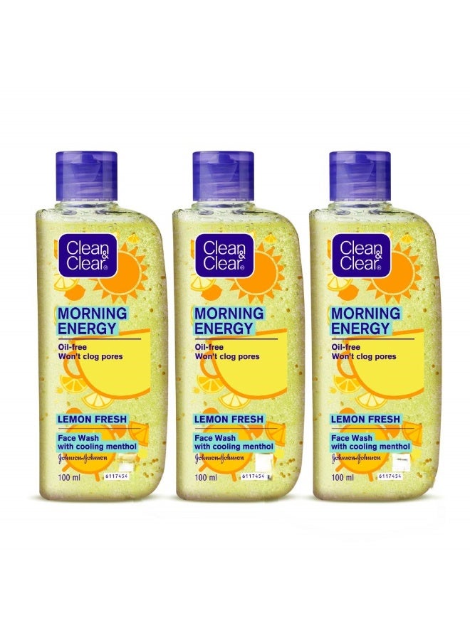 Clean & Clear Morning Energy Lemon Fresh, facewash Yellow, 100 ml (Pack of 3) - Image 1