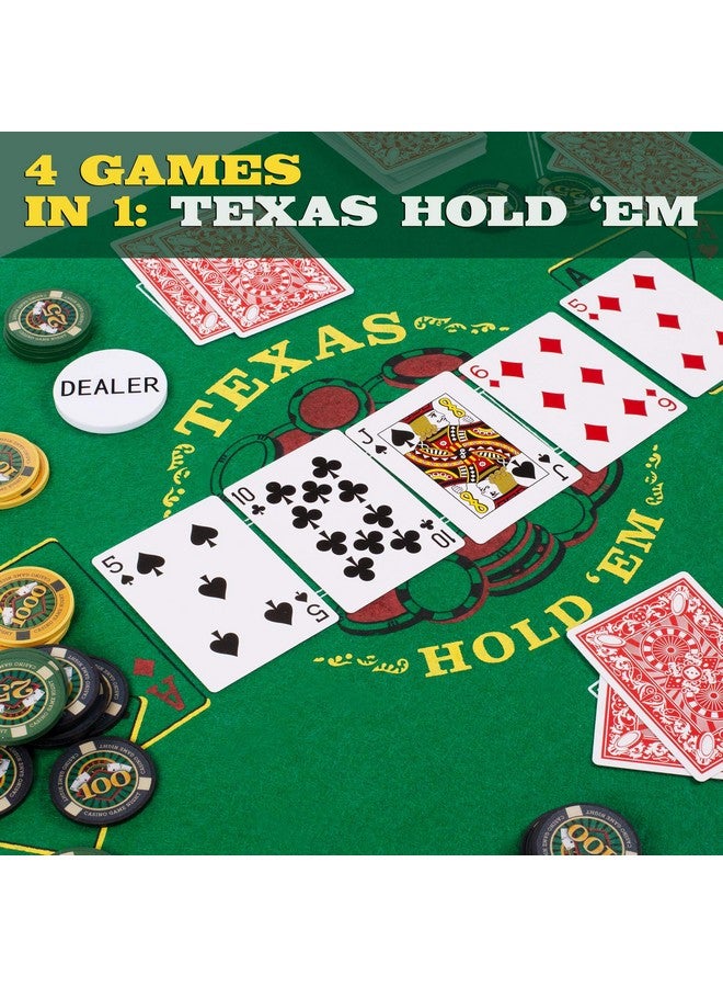 Brybelly Casino Night 4-in-1 Complete Game Set with Felts, Wheel, 100 Chips, Dice & Cards for Blackjack, Craps, Roulette & Texas Hold'em - Green Felt Double Sided Casino Tabletop Gaming Mat - Image 4