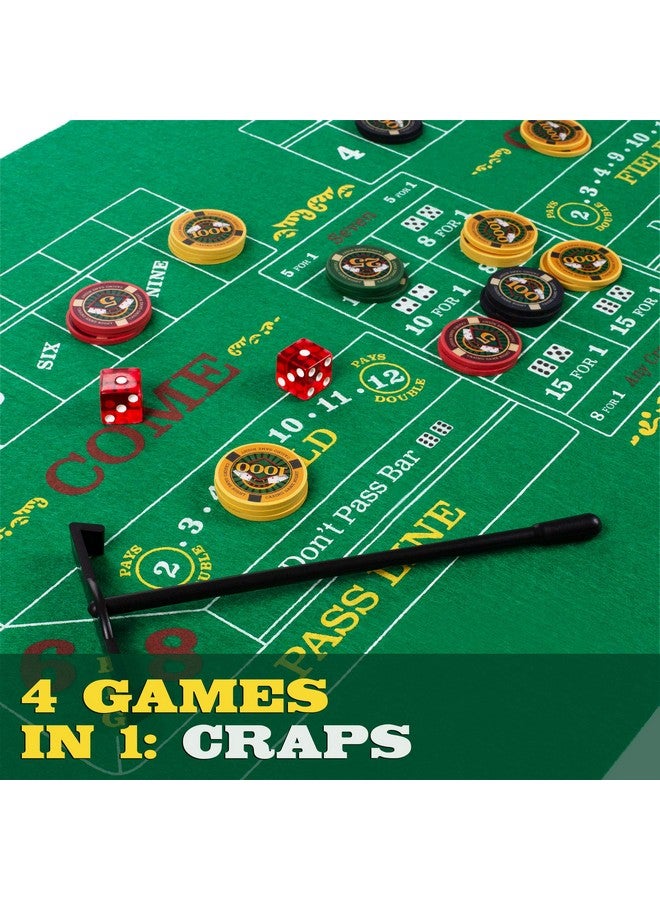 Brybelly Casino Night 4-in-1 Complete Game Set with Felts, Wheel, 100 Chips, Dice & Cards for Blackjack, Craps, Roulette & Texas Hold'em - Green Felt Double Sided Casino Tabletop Gaming Mat - Image 5