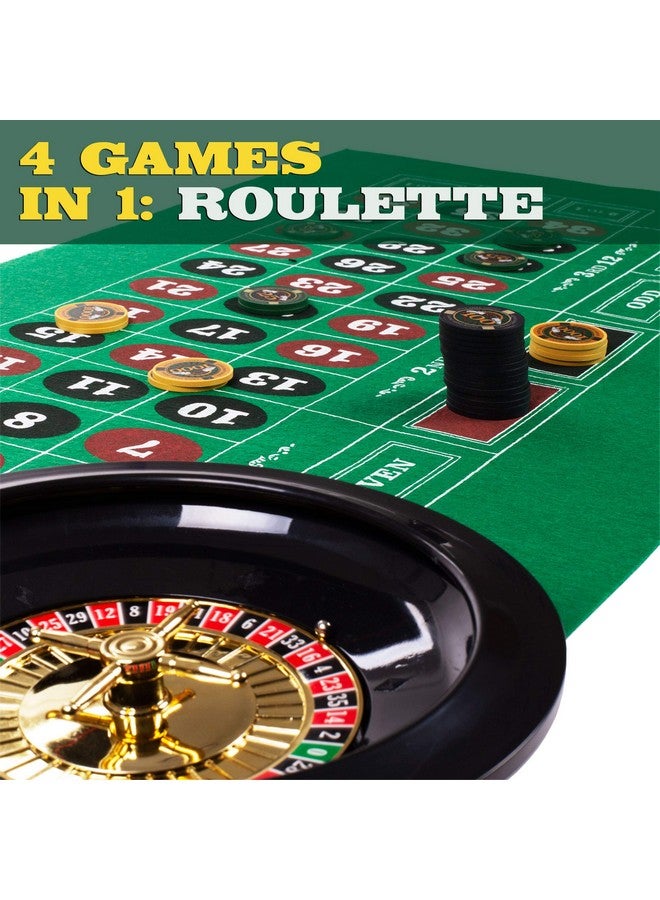 Brybelly Casino Night 4-in-1 Complete Game Set with Felts, Wheel, 100 Chips, Dice & Cards for Blackjack, Craps, Roulette & Texas Hold'em - Green Felt Double Sided Casino Tabletop Gaming Mat - Image 2