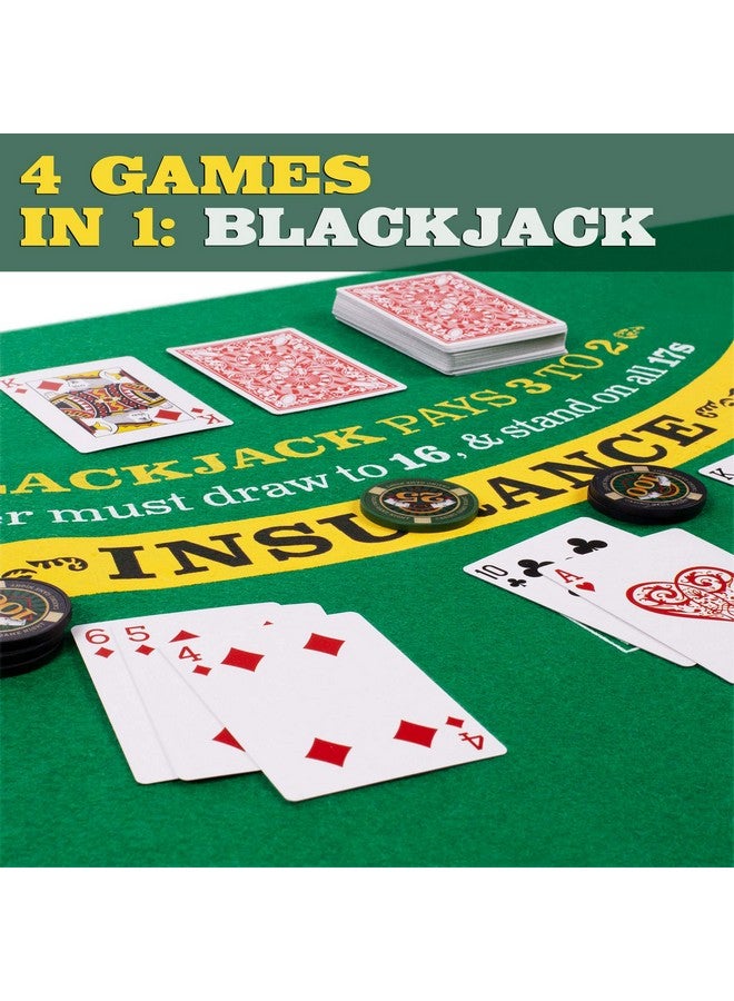 Brybelly Casino Night 4-in-1 Complete Game Set with Felts, Wheel, 100 Chips, Dice & Cards for Blackjack, Craps, Roulette & Texas Hold'em - Green Felt Double Sided Casino Tabletop Gaming Mat - Image 3