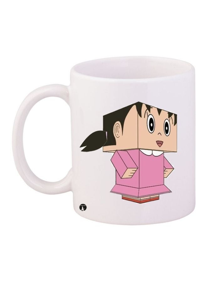 RYN Cartoon Printed Coffee Mug White/Pink/Beige 11ounce