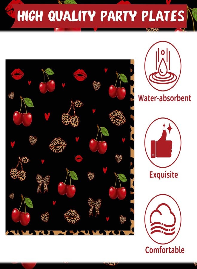 Aposwow Cheetah and Cherry Birthday Decorations - 96 PCS Cheetah Print Cherry Plates Napkins Black Forks Tableware, Girls Women Birthdays Leopard Disposable Party Supplies Serves 24 - Image 4