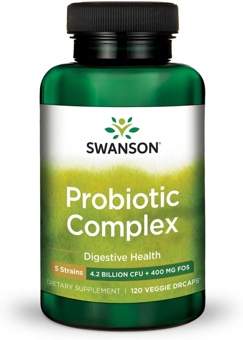 Swanson Probiotic Complex 42 Billion CFU 5Strain Digestive Health Fat Metabolism Satiety Prebiotic FOS Complex Supplement 120 Veggie DRcaps - Image 1