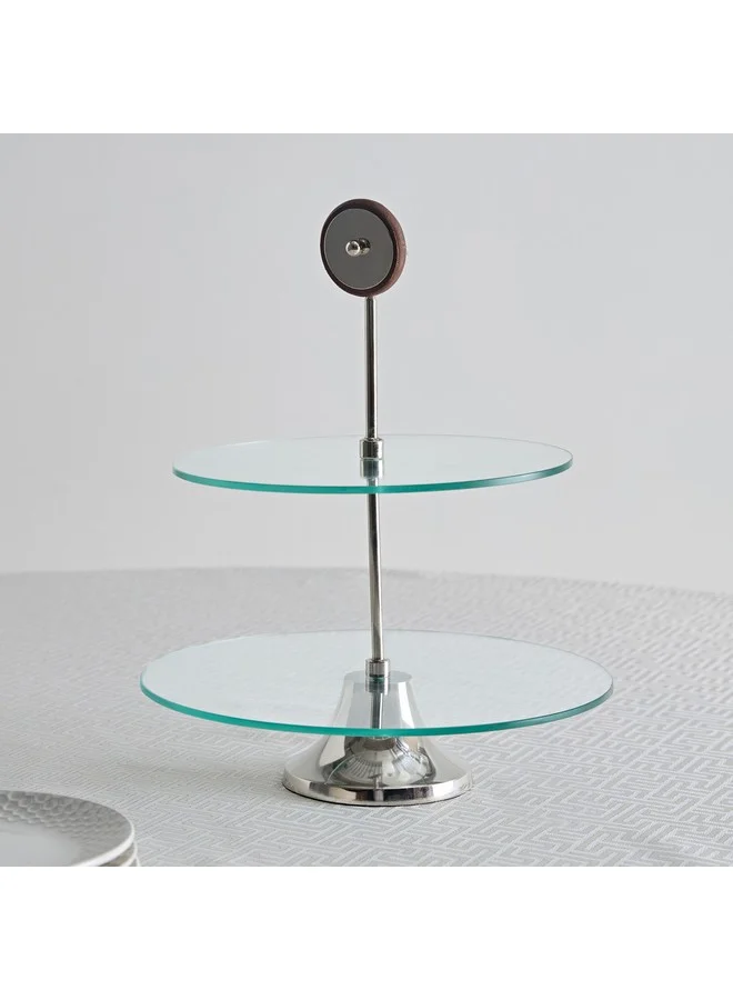 Home Box Aura 2-Tier Glass Serving Platter with Wheel Stem 30 x 40 x 30 cm