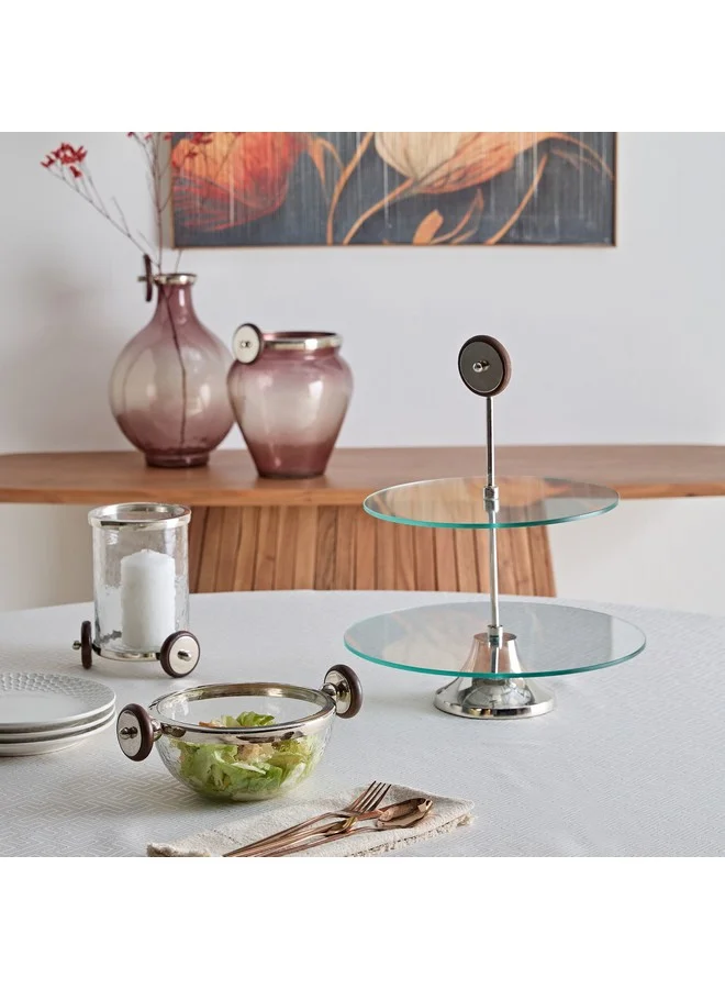 Home Box Aura 2-Tier Glass Serving Platter with Wheel Stem 30 x 40 x 30 cm