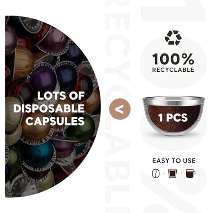 إكسفور حامل كبسولات قهوة قابلة لإعادة الاستخدام لـ Vertuo Next، فلاتر قابلة لإعادة التعبئة من الفولاذ المقاوم للصدأ متوافقة فقط مع Nespresso Vertuo Next 8Oz الجيل 30 - Image 3