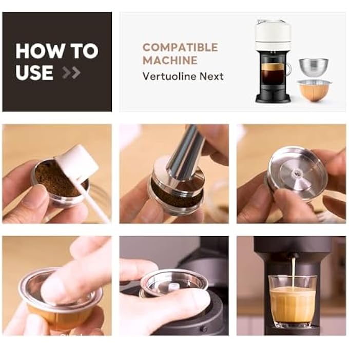 إكسفور حامل كبسولات قهوة قابلة لإعادة الاستخدام لـ Vertuo Next، فلاتر قابلة لإعادة التعبئة من الفولاذ المقاوم للصدأ متوافقة فقط مع Nespresso Vertuo Next 8Oz الجيل 30 - Image 4