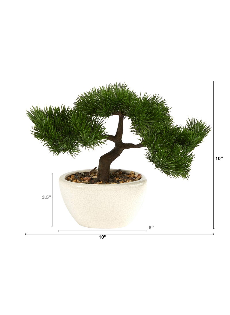 Nearly Natural Nearly Natural 10in. Cedar Bonsai Artificial Tree in Decorative Planter  Green  - Image 2