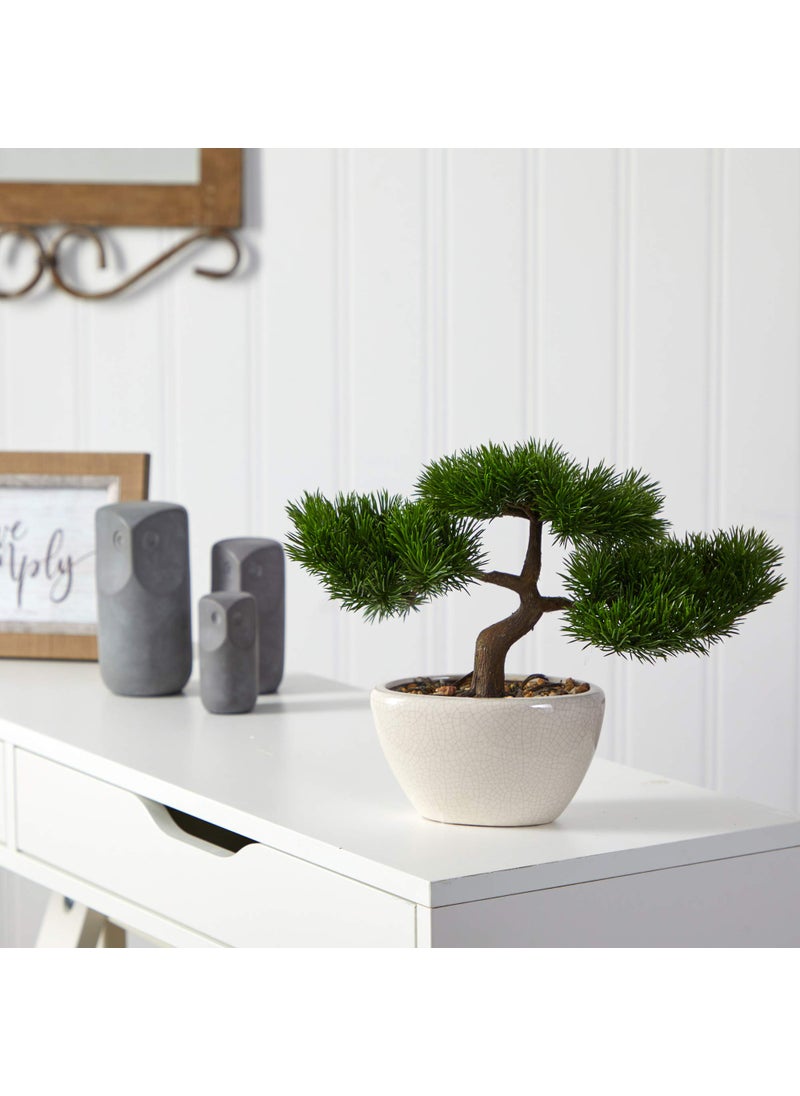 Nearly Natural Nearly Natural 10in. Cedar Bonsai Artificial Tree in Decorative Planter  Green  - Image 3