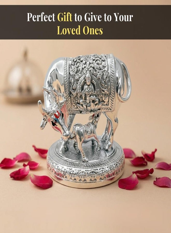 Dev Aastha Silver Plated Kamdhenu Cow Idol | Vastu Home Decor for Pooja Room & Mandir | Ideal Religious & Spiritual Gift | 2.5 inch - Image 3