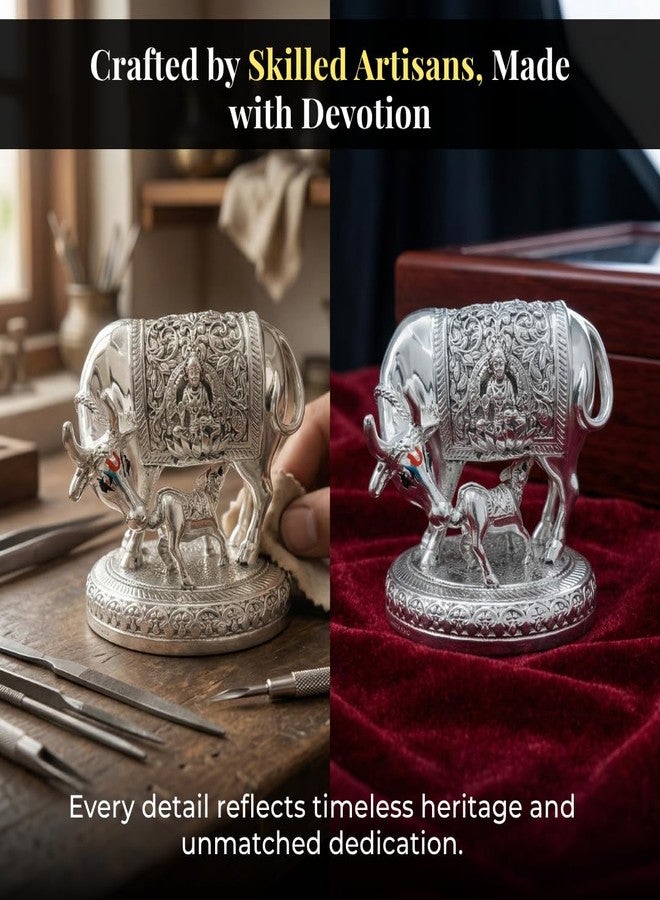 Dev Aastha Silver Plated Kamdhenu Cow Idol | Vastu Home Decor for Pooja Room & Mandir | Ideal Religious & Spiritual Gift | 2.5 inch - Image 2