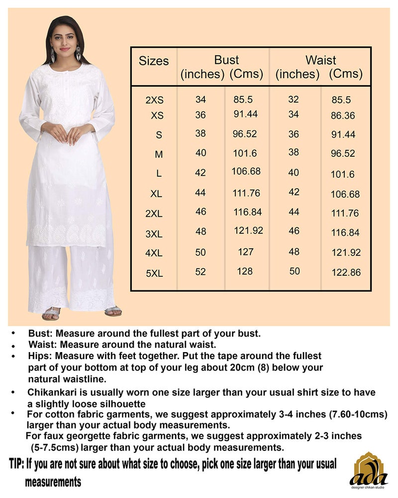 Ada Lucknowi Chikankari Hand Embroidered Straight Black Cotton Regular Fit Kurta Kurti Tunic for Women A188048 (M) - Image 3