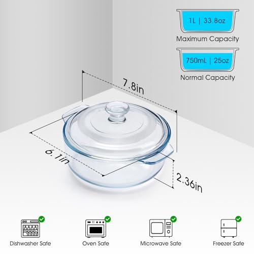 NUTRIUPS Mini Glass Casserole Dish with Lid Oven Safe Round Casserole Dish 6" Glass Baking Dish With Lid (25oz) - Image 2