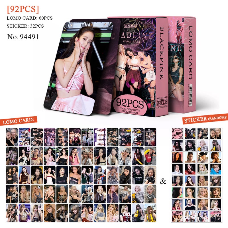 BLACKPINK Lomocard & Sticker Set – 92PCS (60 Lomocards + 32 Random Stickers) | Aesthetic Photo Card Collection for Fans