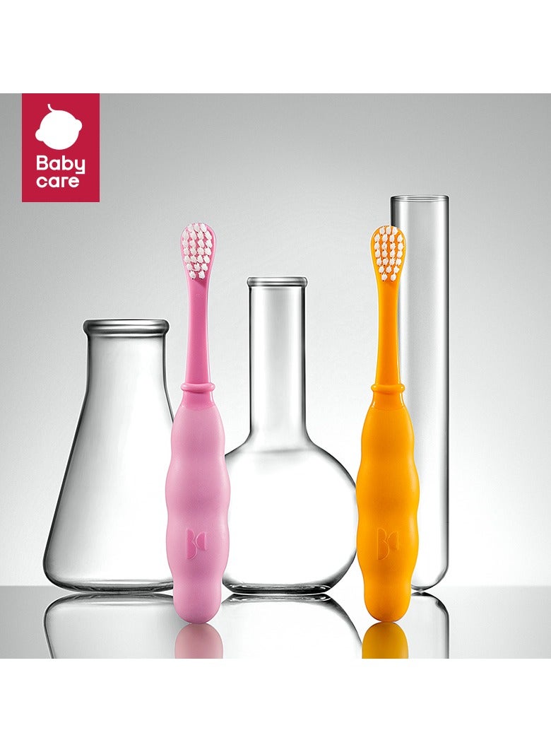 Baby Care 2Pcs Training Toothbrush with Safety Guard, Ultra Soft Baby Toothbrush for Toddler to Kids, BPA Free, FDA Certified Stage 3 Toothbrush, 3 Years + Old Kids Toothbrush Pink and Yellow - Image 1