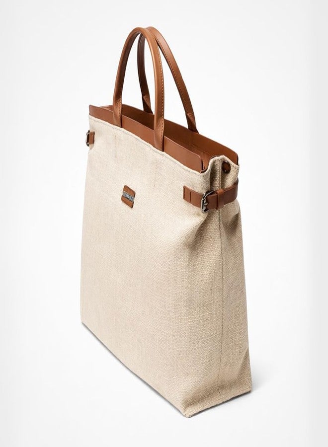 STRUTT STELLA Tote Bag for Women | Leather & Canvas Travelling Tote Bag & Handbag | Large Shoulder & Hand Carry Tote for Office, Travel & Daily Use | Brown & White - Image 4