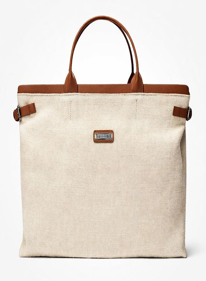 STRUTT STELLA Tote Bag for Women | Leather & Canvas Travelling Tote Bag & Handbag | Large Shoulder & Hand Carry Tote for Office, Travel & Daily Use | Brown & White - Image 5