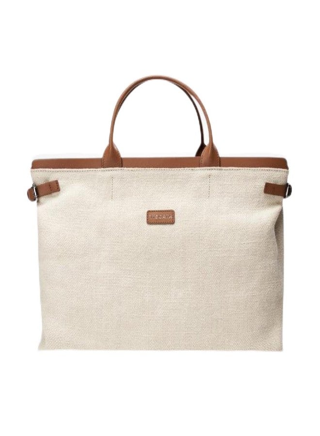 STRUTT STELLA Tote Bag for Women | Leather & Canvas Travelling Tote Bag & Handbag | Large Shoulder & Hand Carry Tote for Office, Travel & Daily Use | Brown & White - Image 1