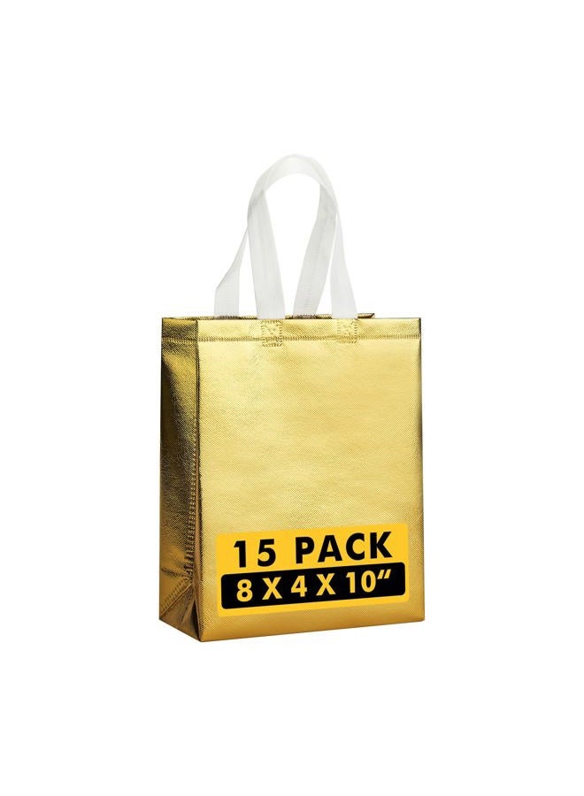 RACETOP Reusable Gift Bags, 15 Packs Medium Gold Gift Bags 8x4x10 Inch with Handles & Sturdy Base for Birthday, Wedding, Bachelorette, Party Favors, Holiday Goodie - Image 1