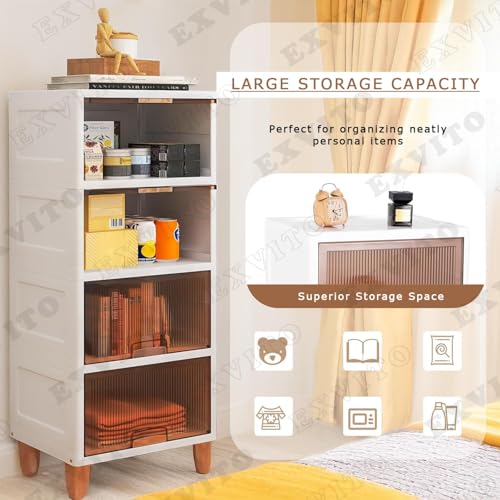 EXVITO Plastic Cupboard for Storage - Collapsible Wardrobes for Clothes | Almirah for Clothes | Folding Storage Box | Stackable Storage Bins with Door Space Saving Closet (ICE White, 4 Tier) - Image 4