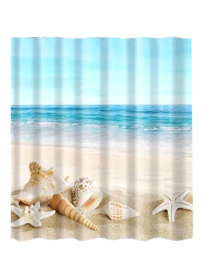 Sand With Shell Printed Shower Curtain With Hook Blue/White/Beige 165x180cm - Image 1