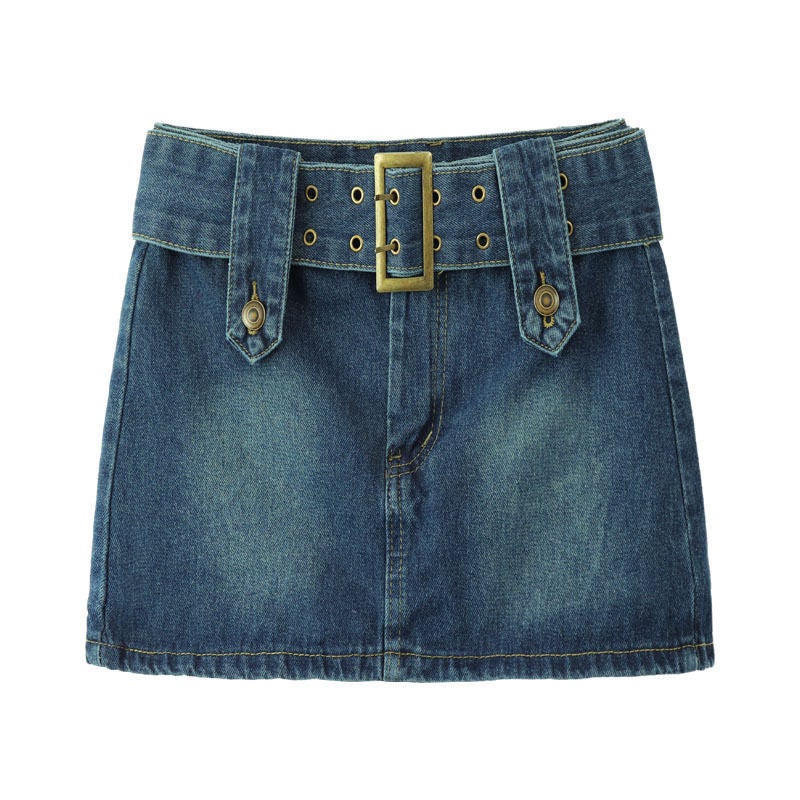 American Style Retro Solid Color Denim Skirt Women'S Summer High Waist Spice Girl Hip Slim A- Line Skirt Skirt - Image 1