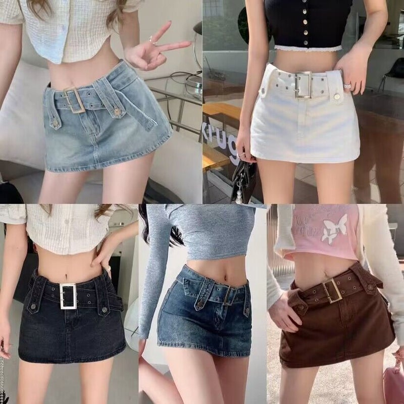American Style Retro Solid Color Denim Skirt Women'S Summer High Waist Spice Girl Hip Slim A- Line Skirt Skirt - Image 2