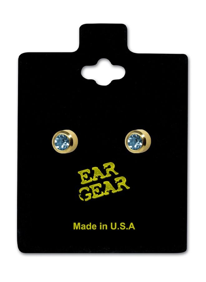 EAR GEAR 24K Gold Plated 2mm Bezel Aquamarine Mini Earrings USA - Image 1