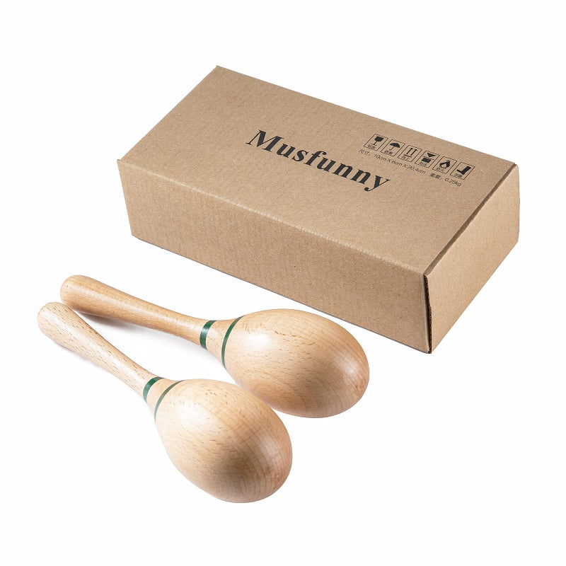 Musfunny Maracas Hand Percussion Rattles,Beech Wood Material Rumba Shakers with Clear and Professional Sounds Musical Instrument for Party,Games (Natural) - Image 5